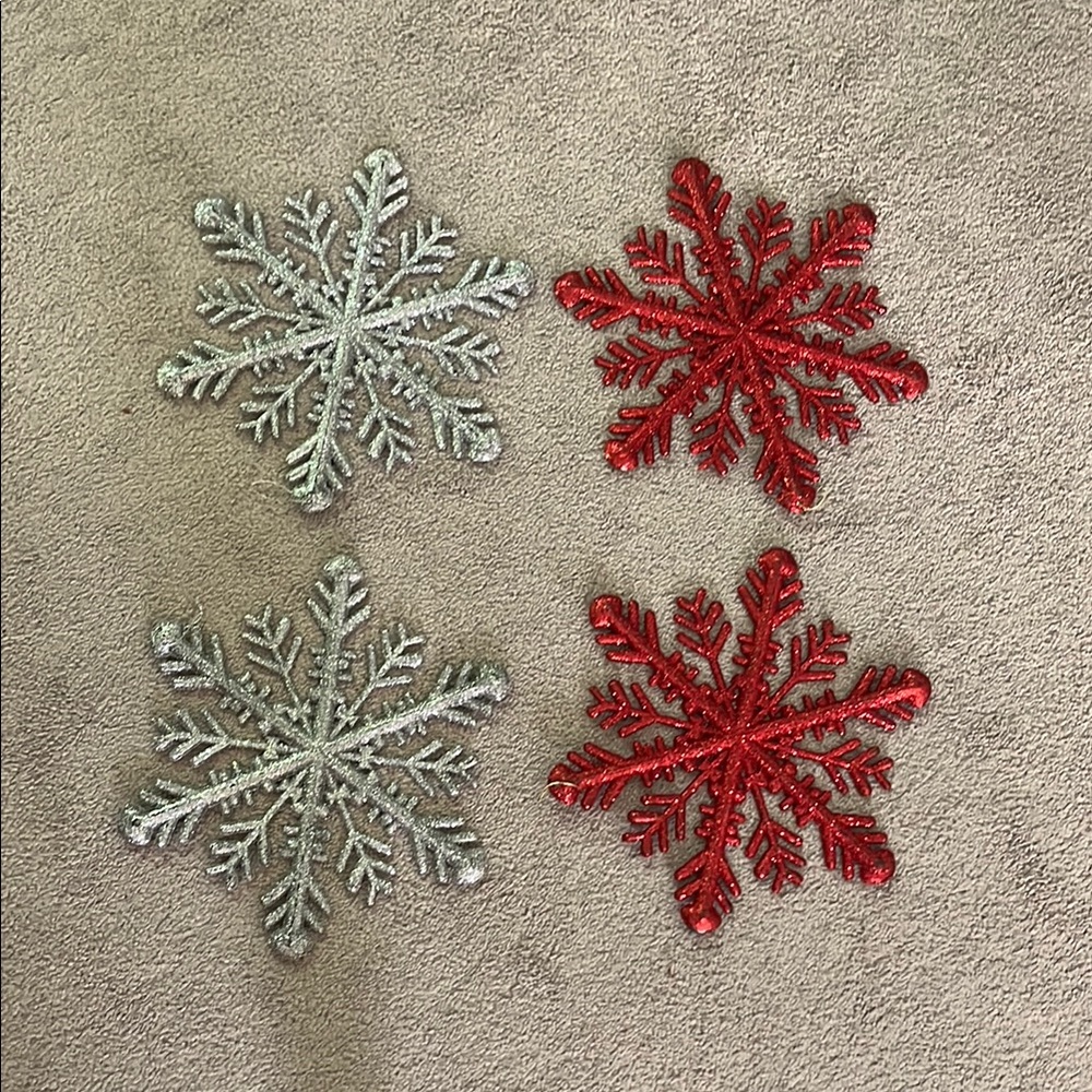 Red and Silver Glitter Snowflakes